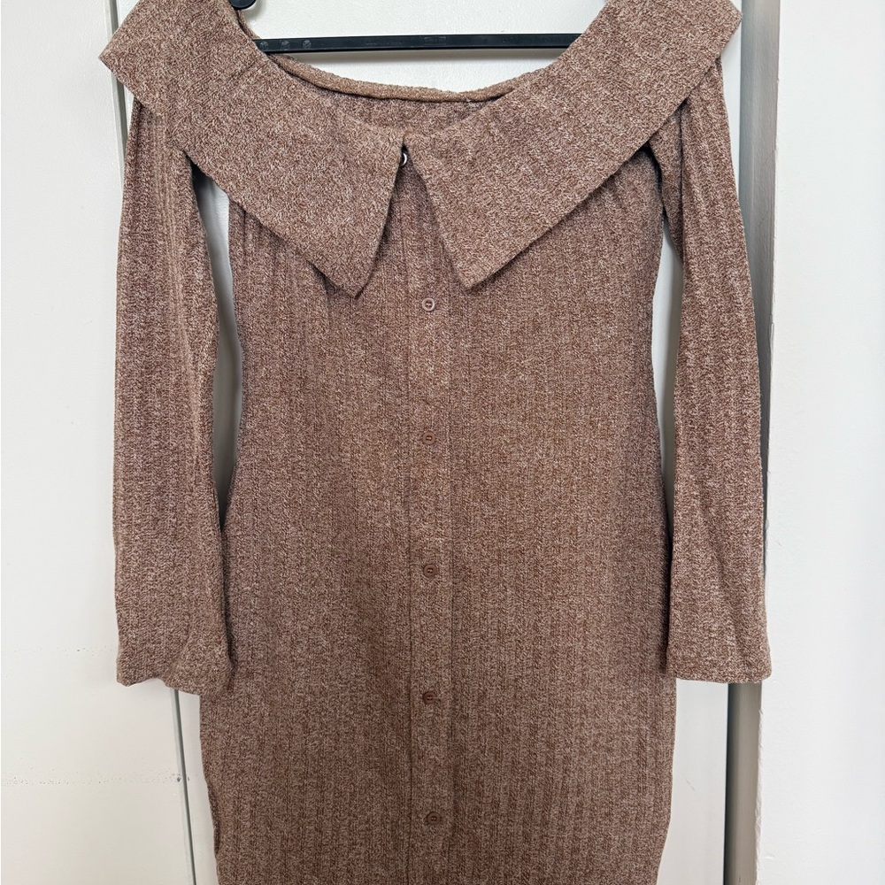 SHEIN Brown Off-Shoulder Sweater Dress